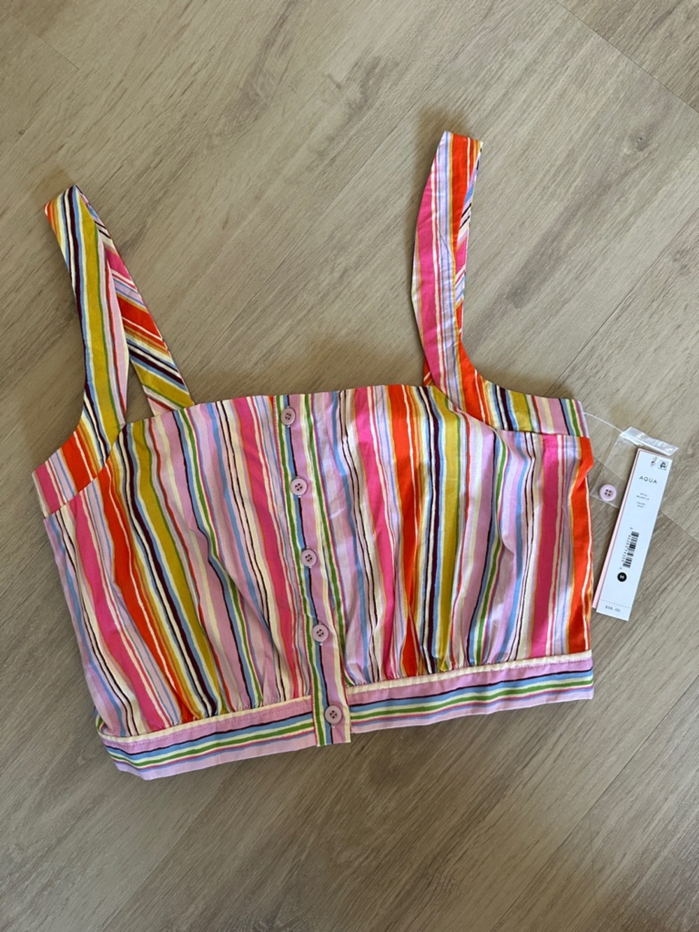 Aqua Bright Multicolor Striped Button Crop Tank